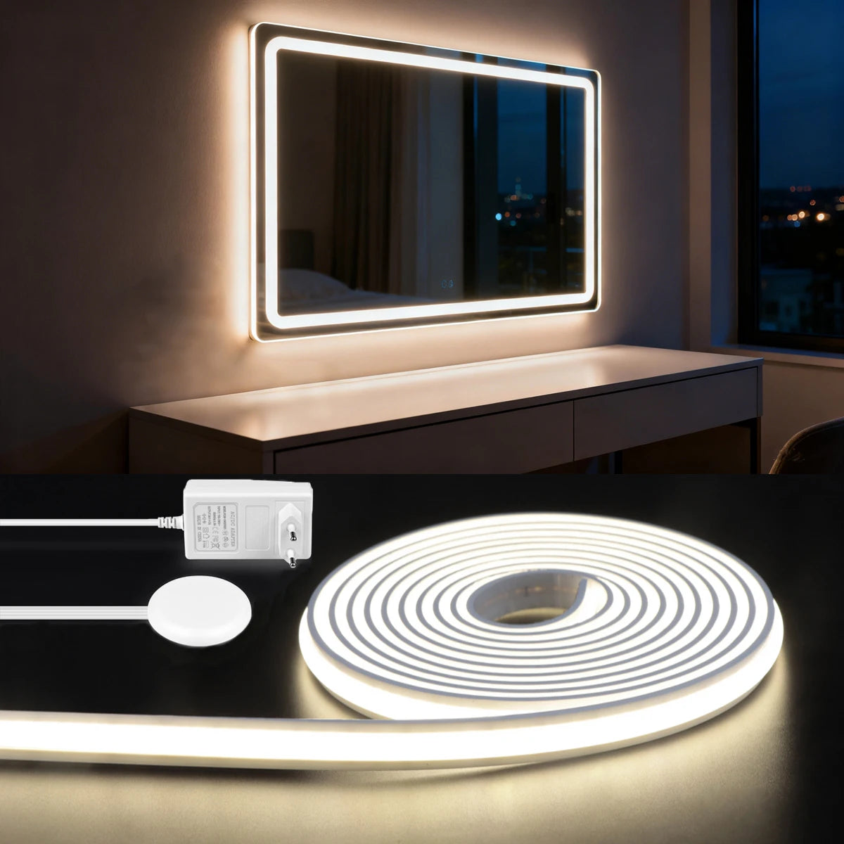 COB LED Neon Strip Light for Mirror & Cabinet – Dimmable, 24V (2m–10m)