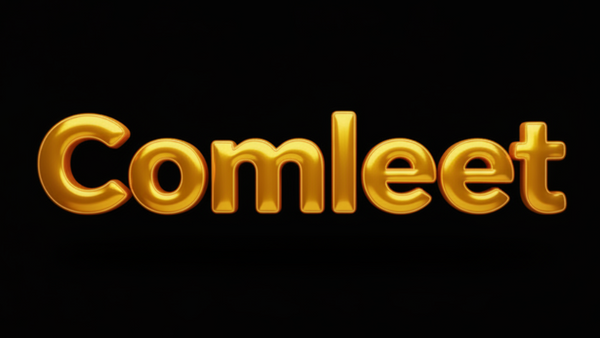 Comleet Logo طلایی روی پس‌زمینه سیاه