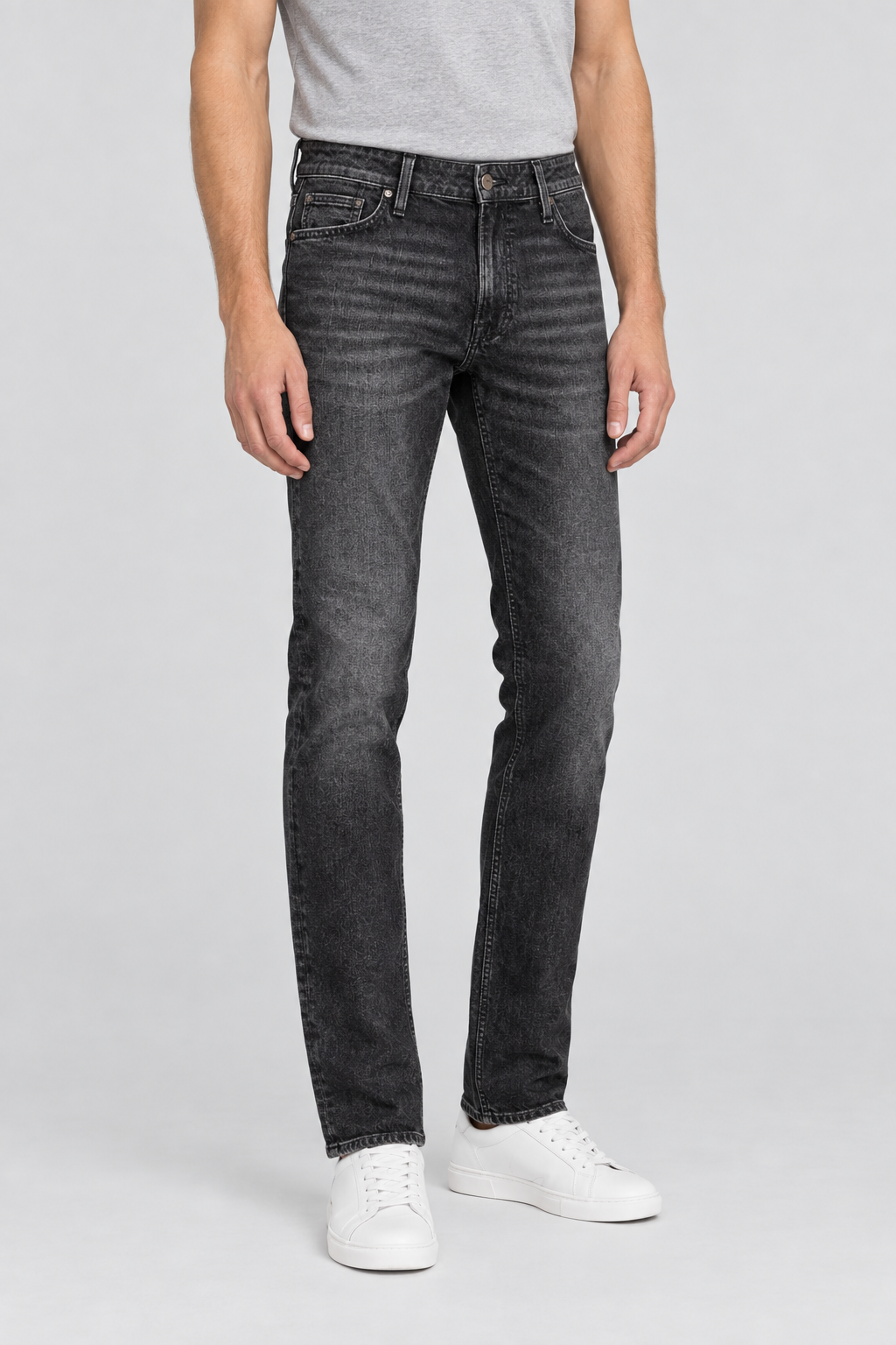 Donkergrijze Jack & Jones Jeans Glenn Vintage met vintagewassing en slanke pijpen, van taille tot schoenen gefotografeerd
