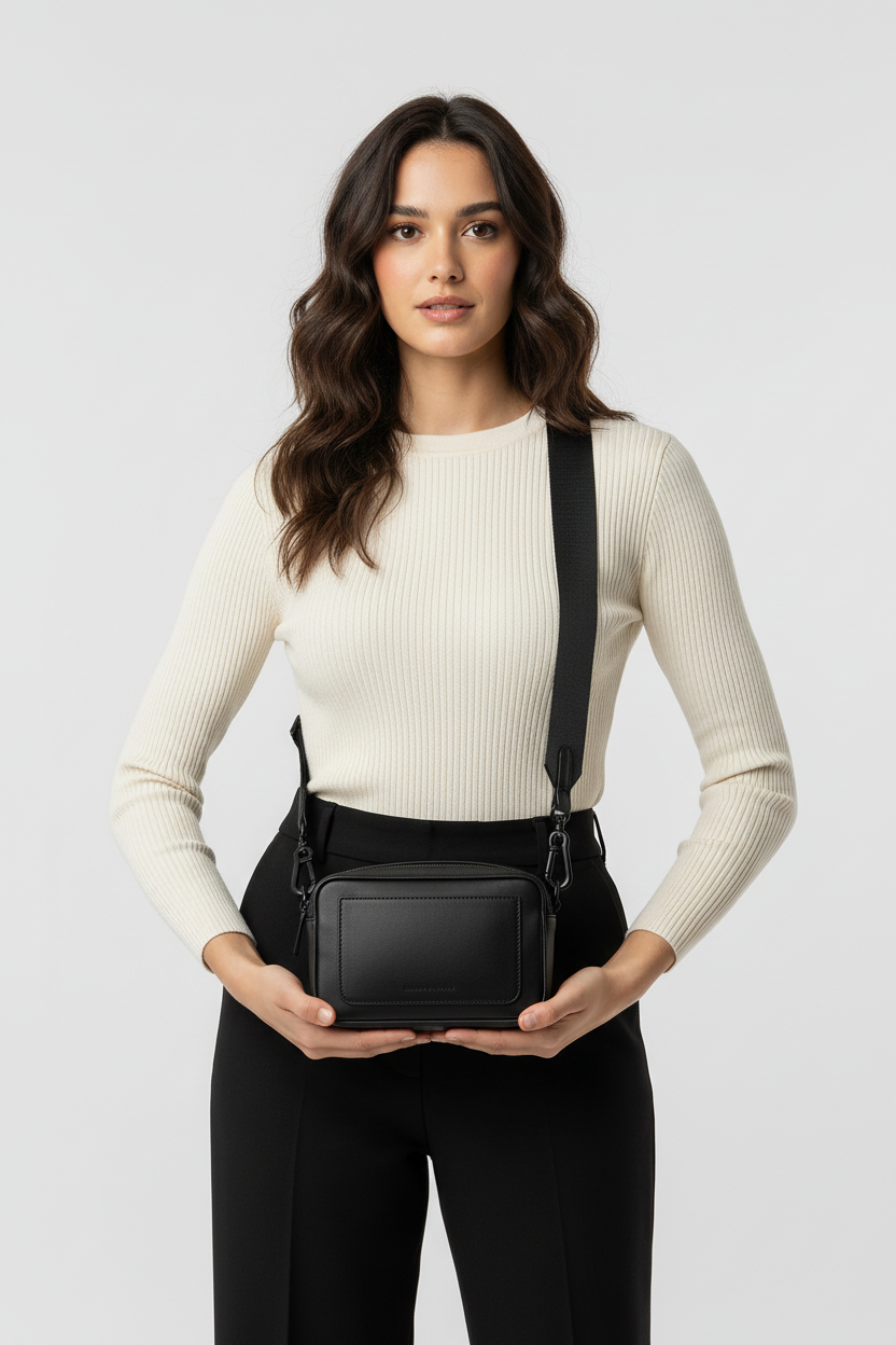Model met tas, overzichtsfoto