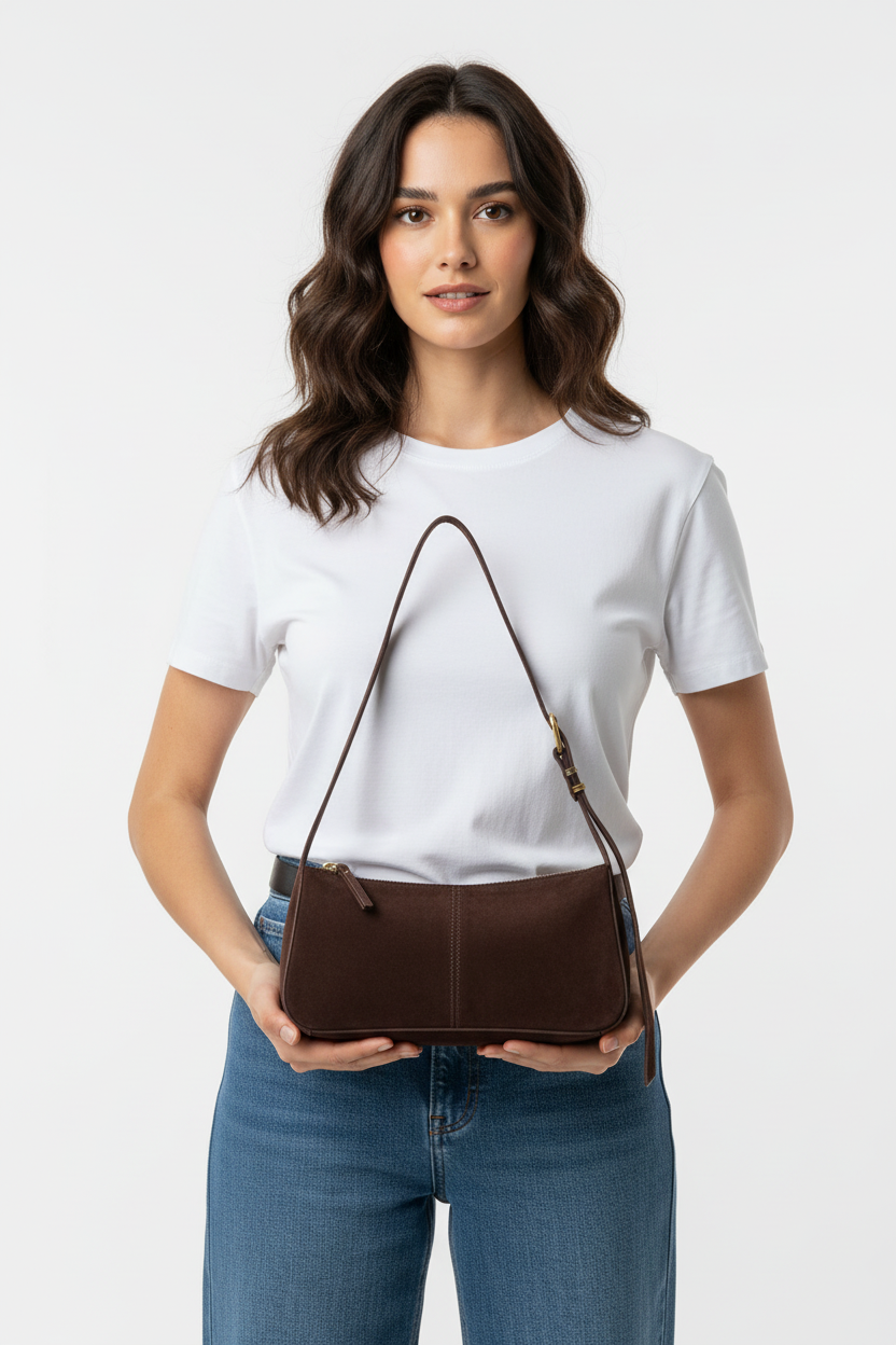 Model met tas, overzichtsfoto