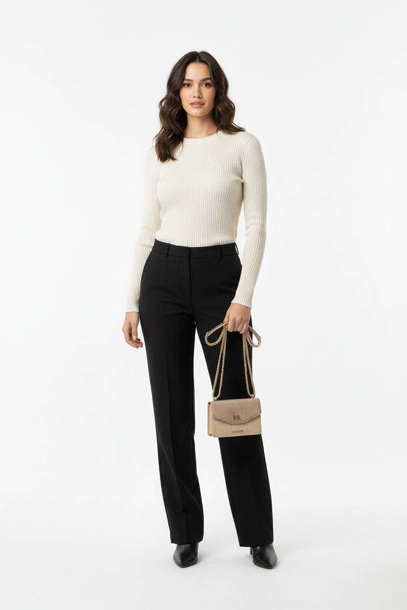 Model met tas, detailopname