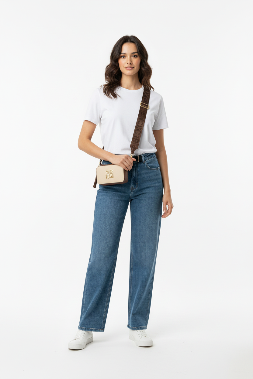 Model met tas, detailopname