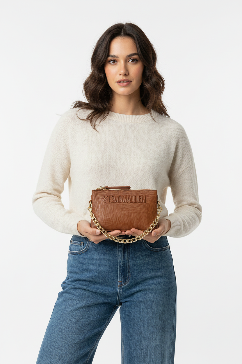 Model met tas, detailopname