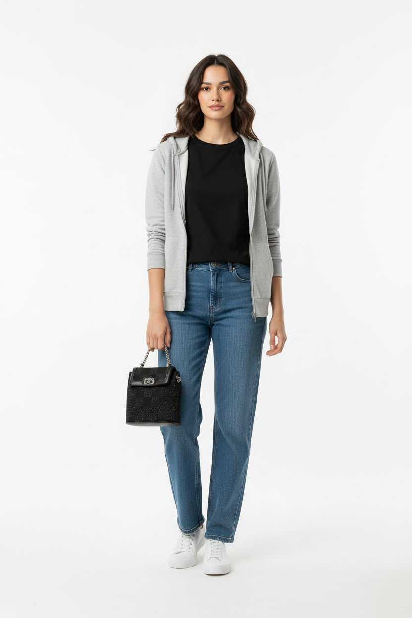 Model met tas, overzichtsfoto