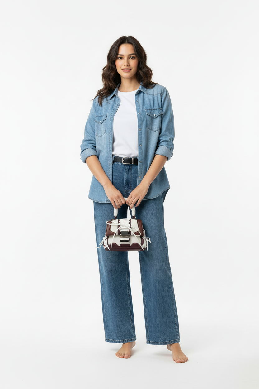 Model met tas, overzichtsfoto