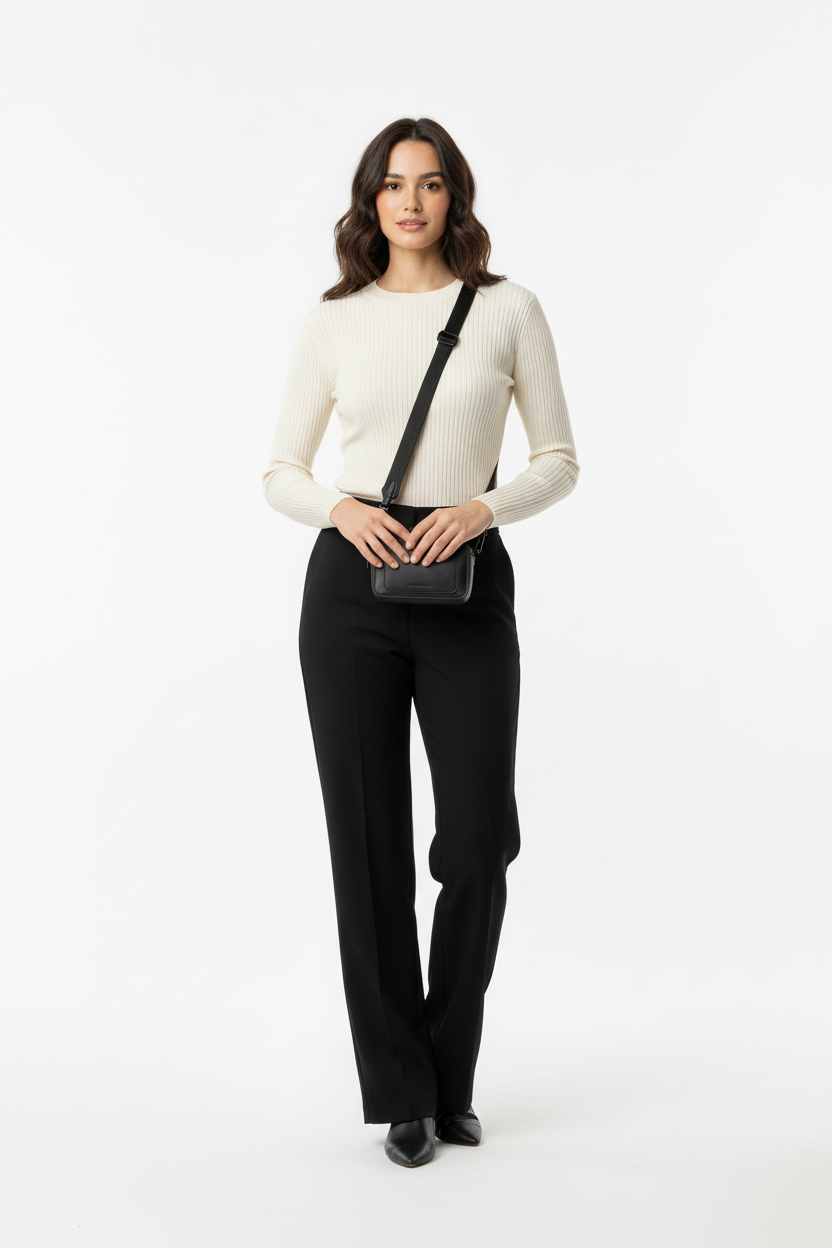 Model met tas, detailopname