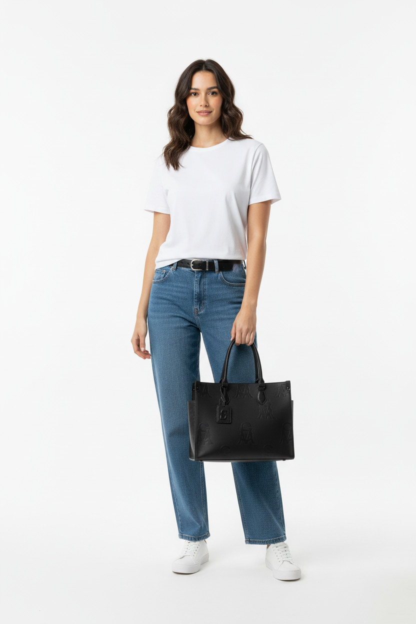 Model met tas, overzichtsfoto