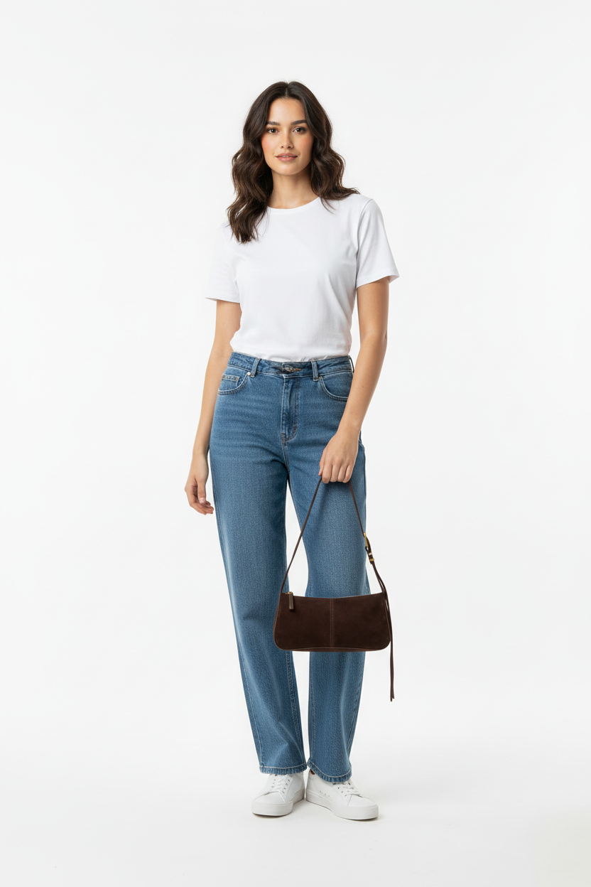 Model met tas, detailopname