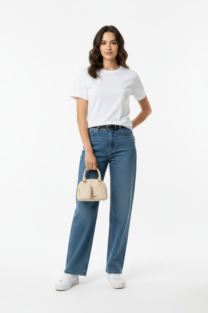 Model met tas, overzichtsfoto