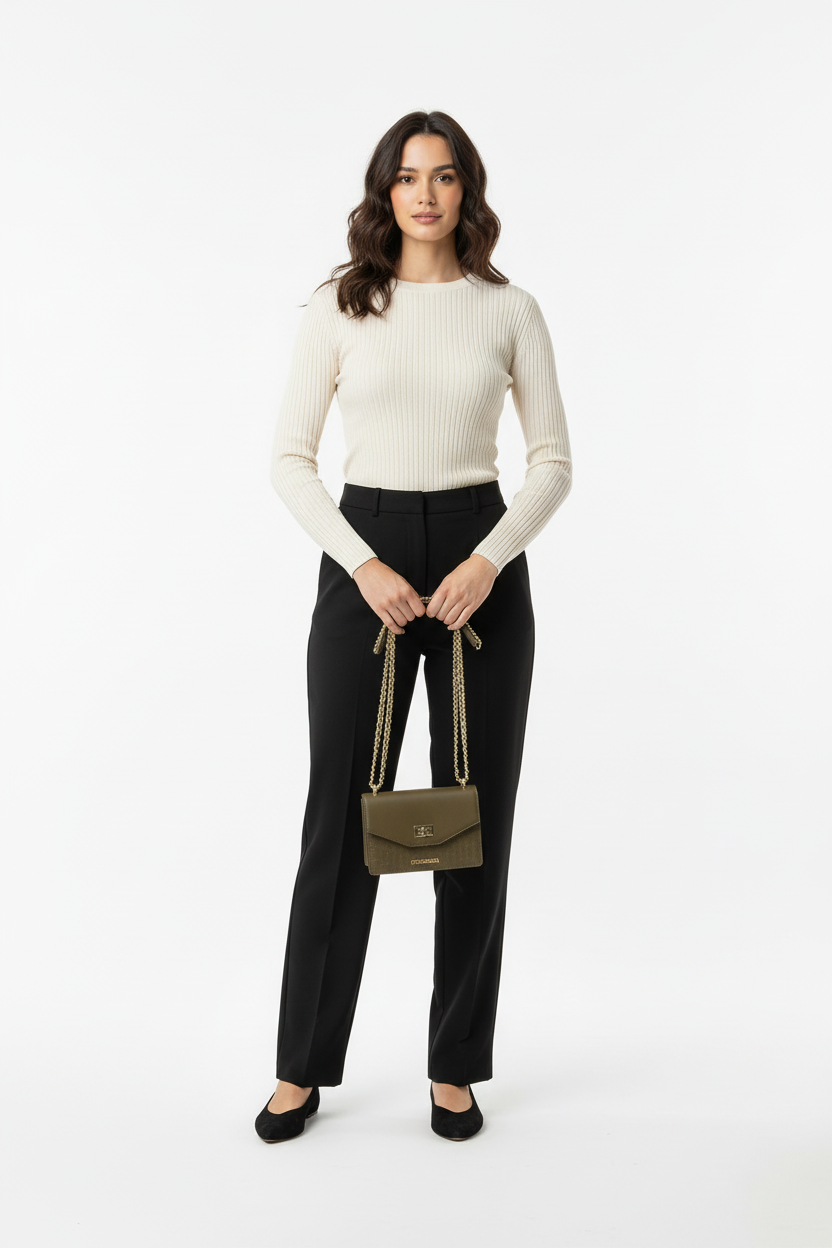 Model met tas, overzichtsfoto