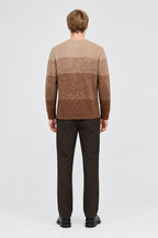 Mannelijk model met de beige-bruine Dan Fox Apparel Trui Elia, volledig van achteren gefotografeerd
