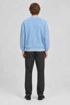 Mannelijk model met de lichtblauwe Gap Sweater Overdye, volledig van achteren gefotografeerd