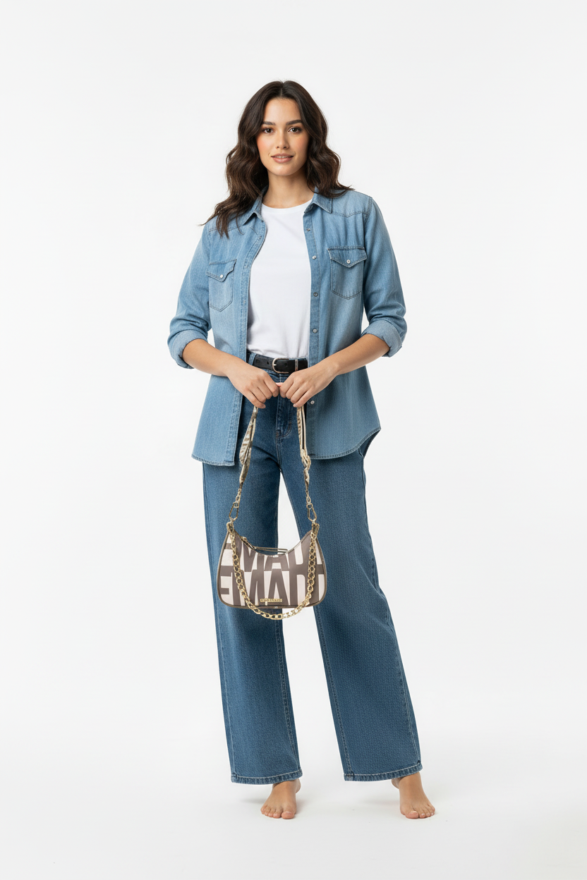 Model met tas, overzichtsfoto
