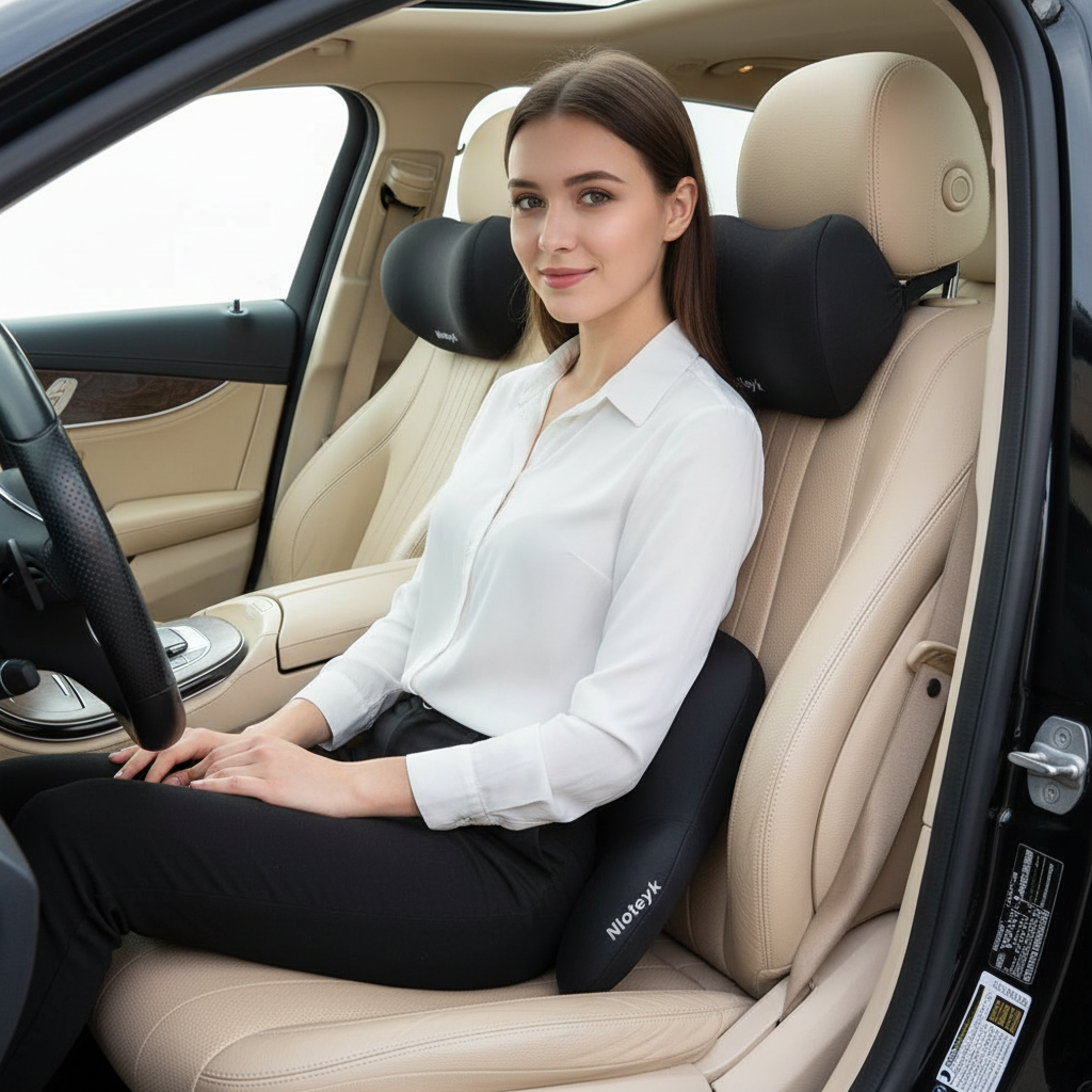 Memory Foam Car Neck & Lumbar Support Pillow